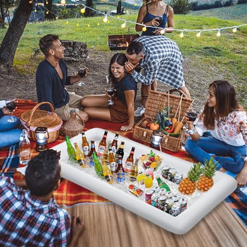 MorTime 4 PACK Inflatable Ice Serving Bar, 53"x25" Server Tray Pool Buffet Drink Cooler, Ice Tray Food Drink Containers fo...