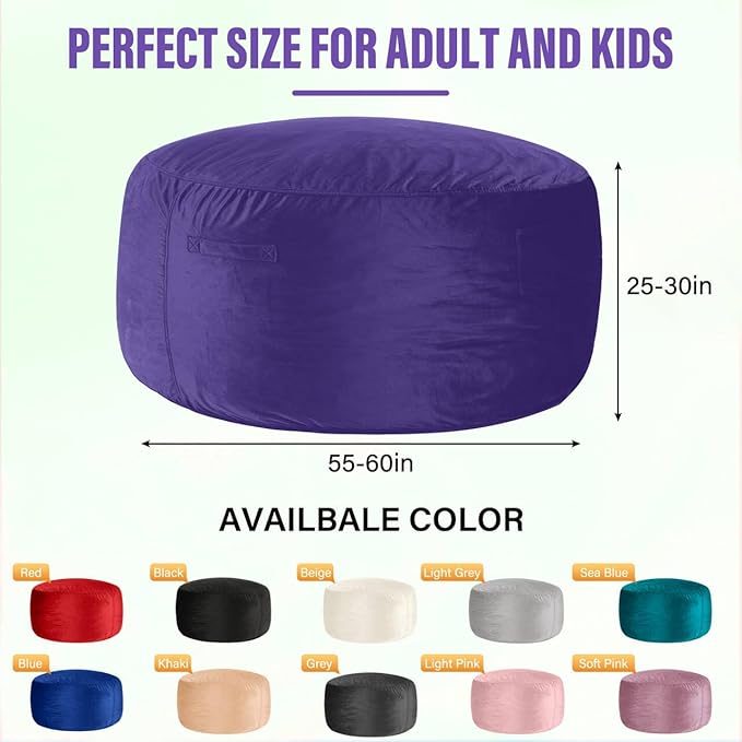 HABUTWAY Bean Bag Chair: Giant 6' Memory Foam Furniture Bean Bag Chair with Microfiber Cover - 6Ft,Purple