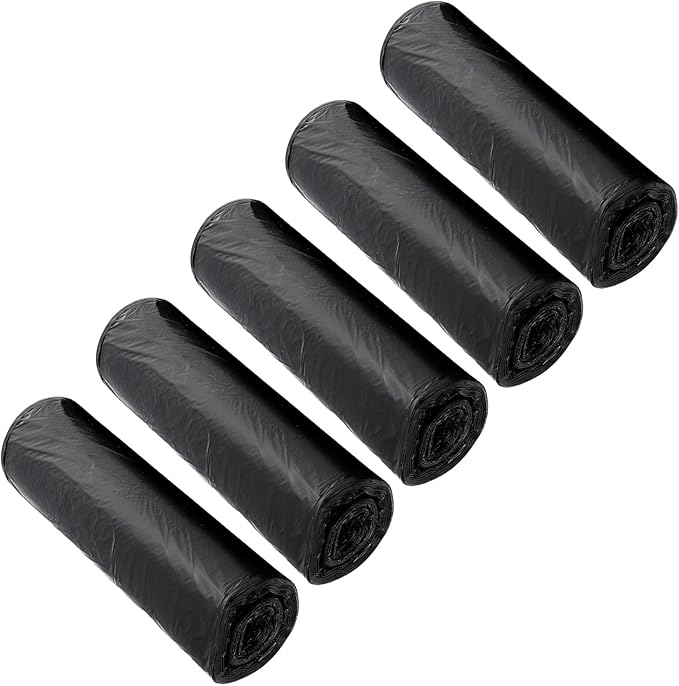 GALPADA 5 Rolls Black Trash Bags for Kitchen and Bathroom PE Garbage Bags Disposable Rubbish Liners for Home Waste Bins