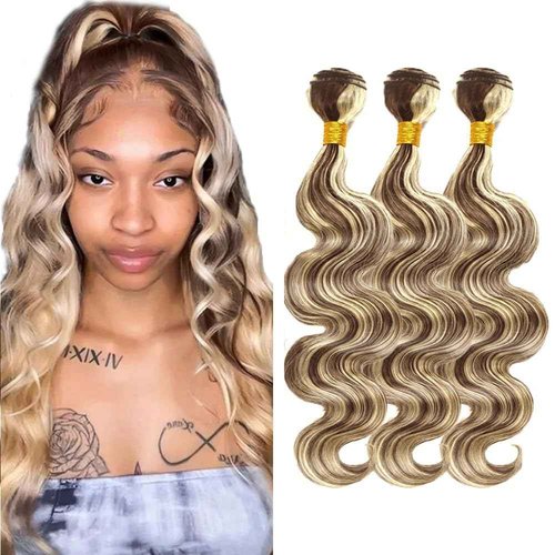 Giginger P4/613 Chocolate Brown Blonde Body Wave Human Hair Bundles 20 22 24 Inch Highlight Body Wave Bundles Weave Bundles Human Hair 4/613 Human Hair Bundles
