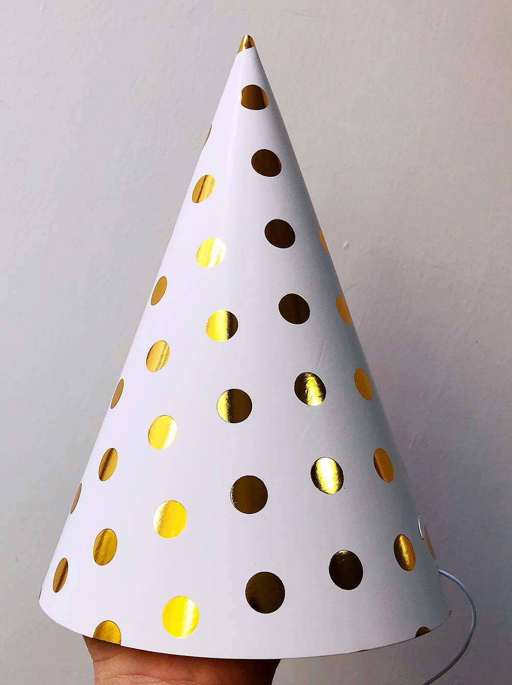 Boieo Party Hats Birthday Cone Set Gold Polka Dot Striped Paper for Adults Kids Happy Birthday Party Decorations 12 Pcs