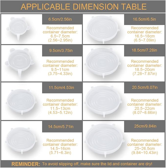 4 Pack Same Size Silicone Stretch Lids, Thicker Reusable Sturdy Silicone Container Cover, Expandable Food Storage Covers, Dishwasher and Freezer Safe, 6.5in(16.5cm)