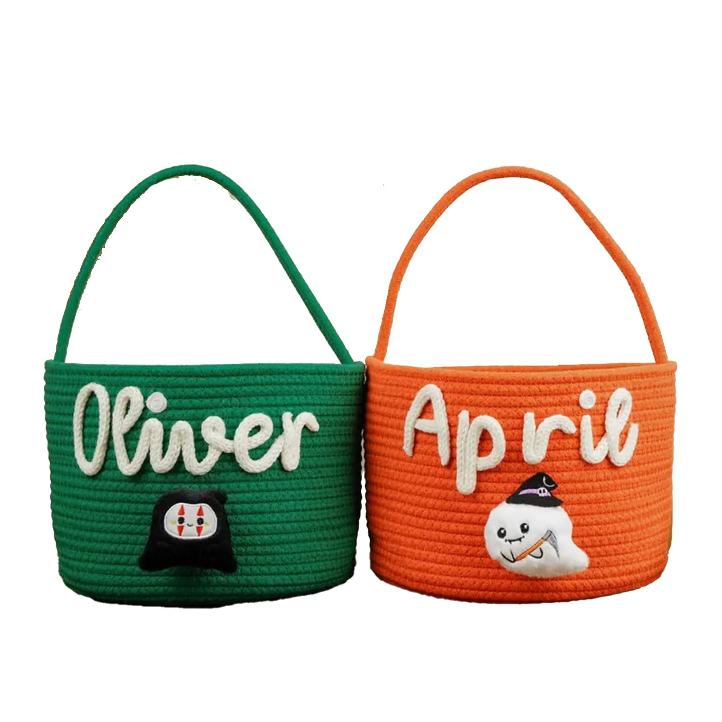 Personalized Halloween Basket for Kids Custom Trick or Treat Bag with Name, Handmade Candy Tote, Embroidered Pumpkin or Ghost Bucket Ideal Halloween Gift or Costume Accessory