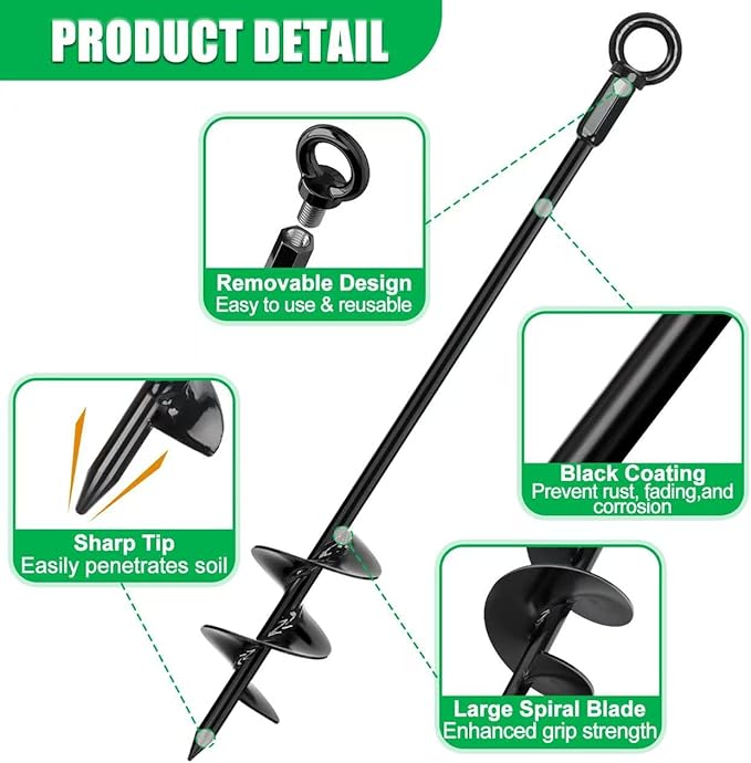 6 Pack 30" Heavy Duty Ground Anchors Shed Anchors Kit with 3/16" Galvanized Cable & M6 304 Stainless Steel Turnbuckles, Earth Anchors for Mobile Home Carport Gazebo Trampoline