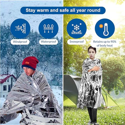 MIXIAO Emergency Foil Thermal Blanket (Pack of 25), 210 x 160 cm (82" x 63") Emergency shelter Survival Reflective Blanket...