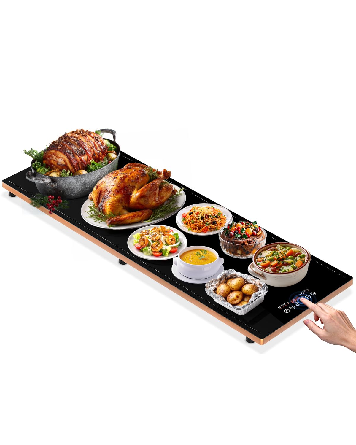 WARMOUNTS Electric Warming Tray (40''×14''), Temperature Control Food Warmers for Buffets Party with Touch-sensitive Buttons and Timer, Full Surface Tempered Glass Top Heating Food Warming Tray