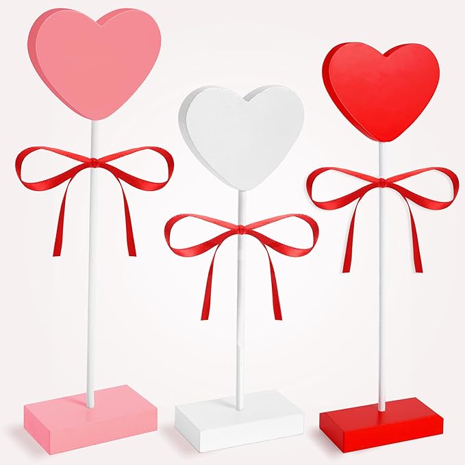 GITMIWS 3 Pieces Valentines Day Decorations, Wooden Heart Valentines Day Table Centerpiece, Romantic Tiered Tray Decor Set...