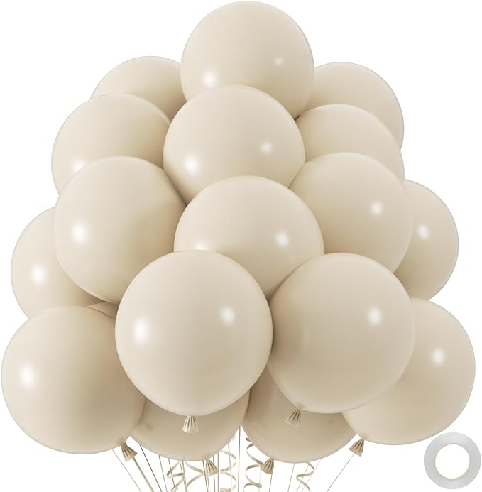 50pcs Sand White Balloons, 12inch White Sand Party Latex Balloon, Helium Ivory Balloons for Birthday Wedding Baby Shower G...