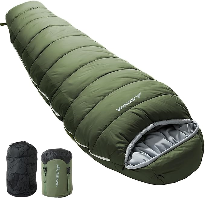BISINNA Mummy Sleeping Bag for Adults 14-41℉ Cold Weather 3-4 Season Camping Sleeping Bags with Compression Sack for Backp...