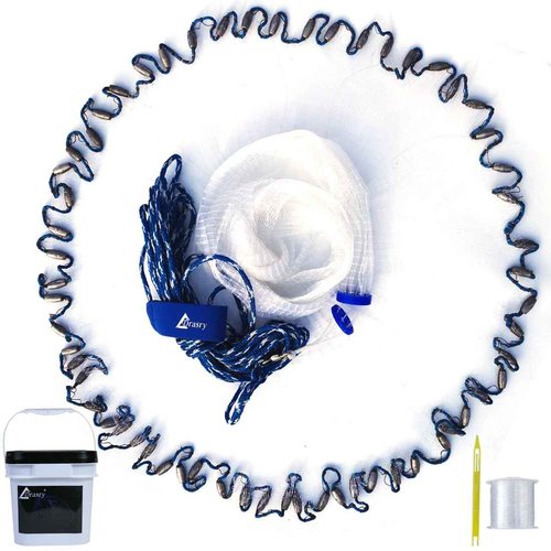 Drasry 3/8 Saltwater Fishing Cast Net for Bait Trap with Heavy Lead Sinkers Fish Throw Net. Size 3ft/4ft/5ft/6ft/7ft/8ft/9ft Radius Freshwater(Mono Lines Cast Net, 9FT(270cm)