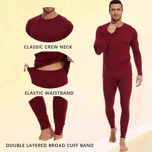 MERINNOVATION Merino Wool Base Layer Set for Men 100% Merino Wool Thermal Underwear Long Sleeve and Bottom Red 165 XL