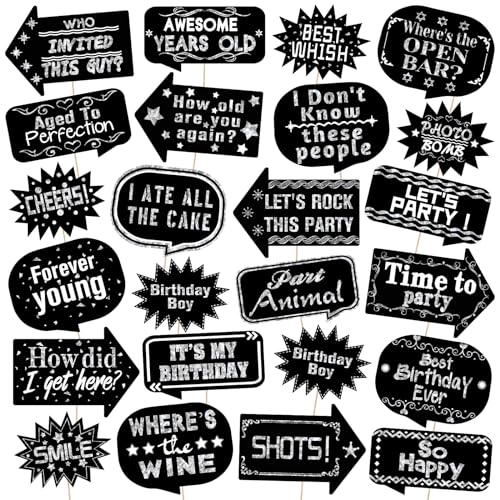Outus 24 Pieces Photo Booth Props Birthday with Stick Happy Birthday Weddings Graduation Prom Bday Wedding New Year Party ...