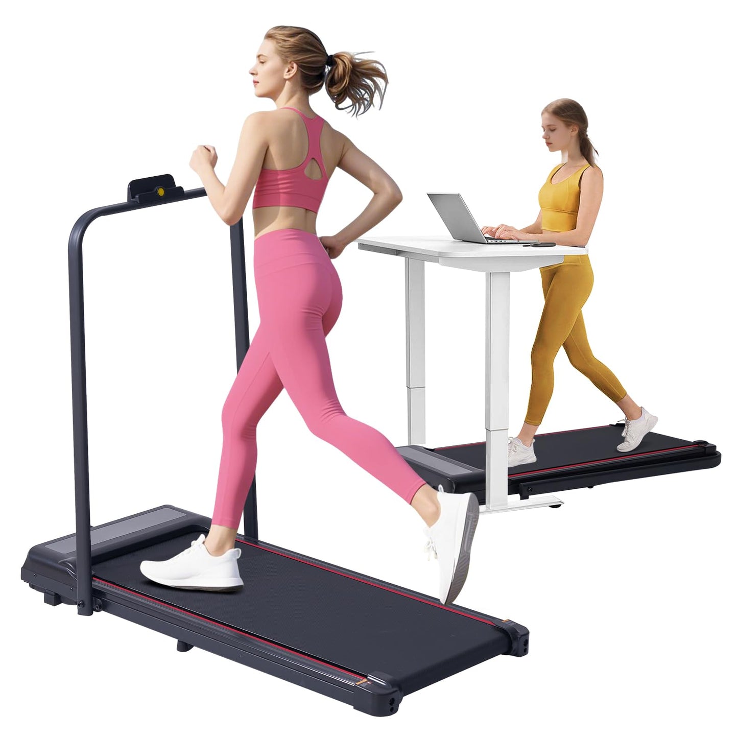 Walking Pad with Handle Bar, 3.0HP Walking Pad Treadmill with Handles, 3 in 1 Portable Under Desk Treadmills for Home Small Space, Foldable Folding Home Treadmill with Remote Control, 300LBS Capacity