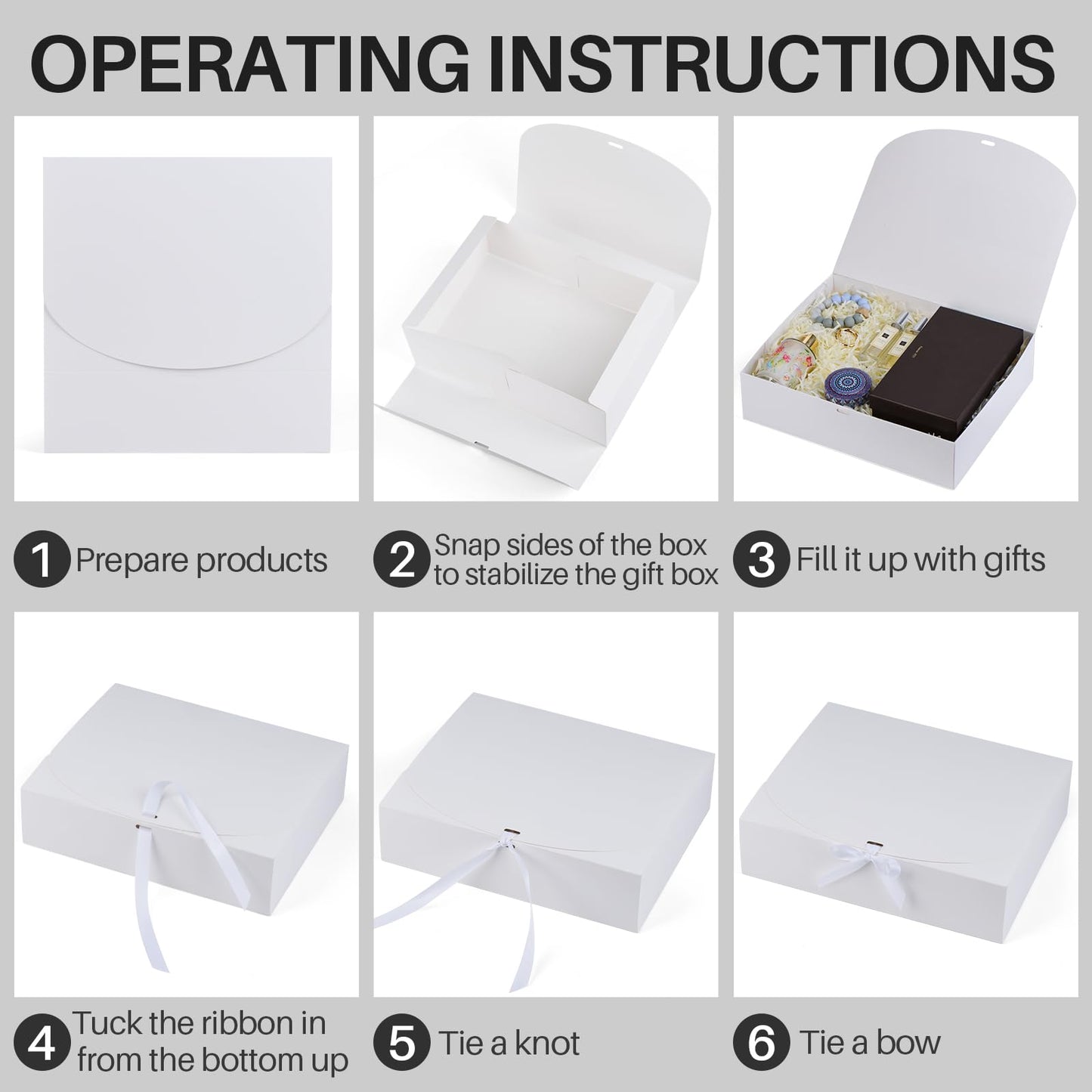 24 Pack Gift Boxes with Lids, 12×9.8×3.1 Inch Groomsmen Proposal Box, Luxury Black Gift Box with Ribbon for Wedding, Packaging, Present, Birthday (White)