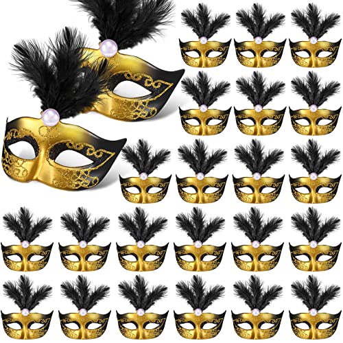 Charniol 24 Pcs Mini Mask Masquerade Small Masquerade Mask Dress Up Cake Topper Decor Mardi Gras Venetian Centerpiece Decor