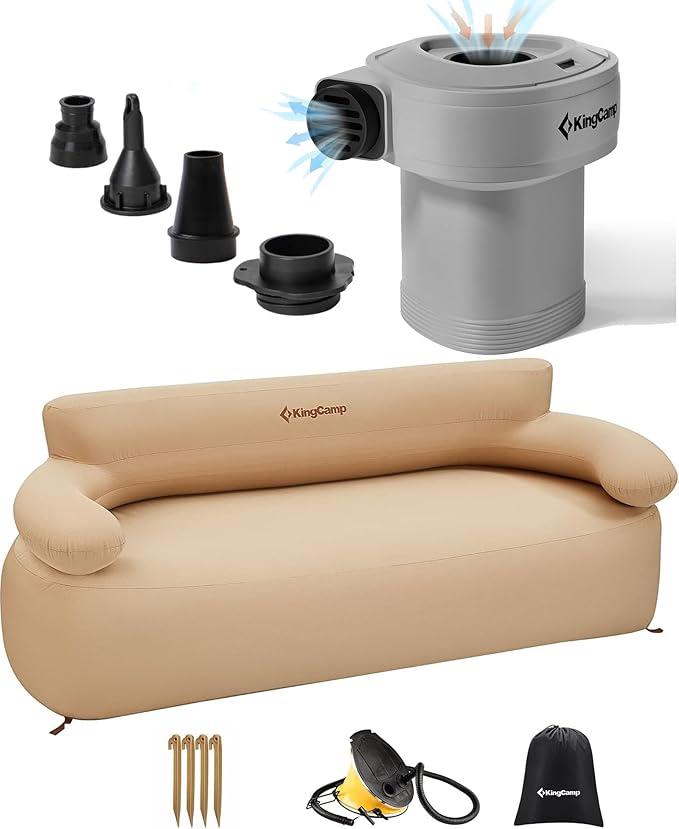 KingCamp Double Inflatable Couch Sofa Camping Chair Heavy Duty for Adults Two Person Outdoor Air Sofa with Fixed Webbing S...
