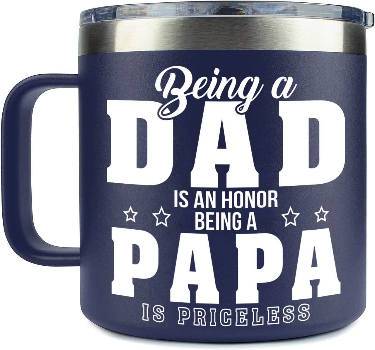 YETIFY Gifts for Papa, Dad from Daughter Son, Kids - Papa Mug for Christmas - Presents for Dad, Grandpa on Birthday - Insulated Stainless Steel Novelty Mug 14oz, Navy