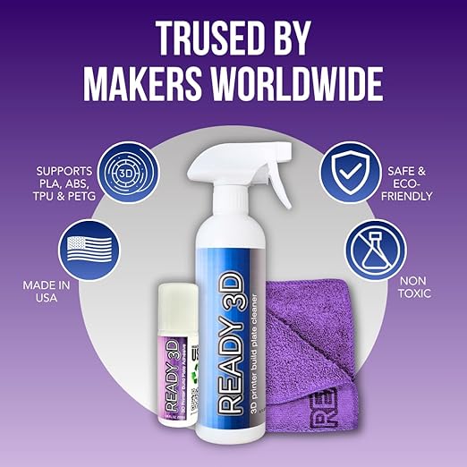 3D Printer 50mL Build Plate Adhesive Glue and 16oz Build Plate Cleaner - Excellent First Layers, Easy Print Release, Premium Grade Formula, Made in USA, PLA/ABS/PETG/TPU Safe,Non-Toxic, No Odor