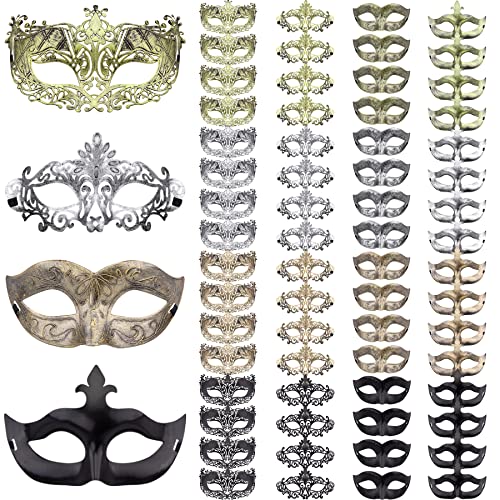 FEQO 64 Pieces Masquerade Masks Vintage Antique Mask Venetian Mask for Women Men