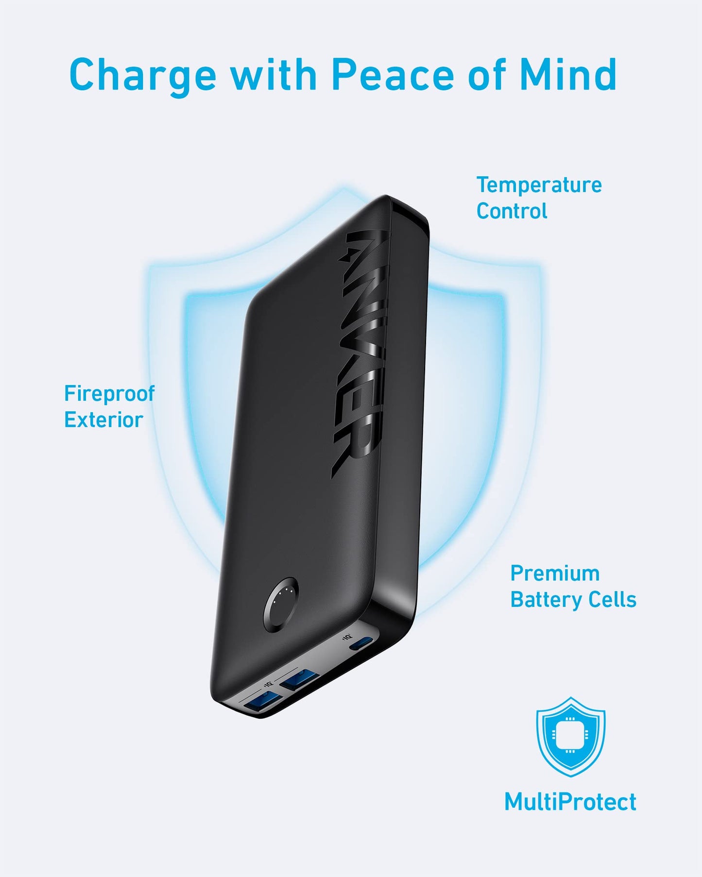 Anker Power Bank, 20,000mAh Portable Charger with 22.5W Max Fast Charging, 2 USB-A, 1 USB-C for iPhone 16/15/14/13/12 Series, Samsung, iPad Pro, AirPods, Apple Watch, and More
