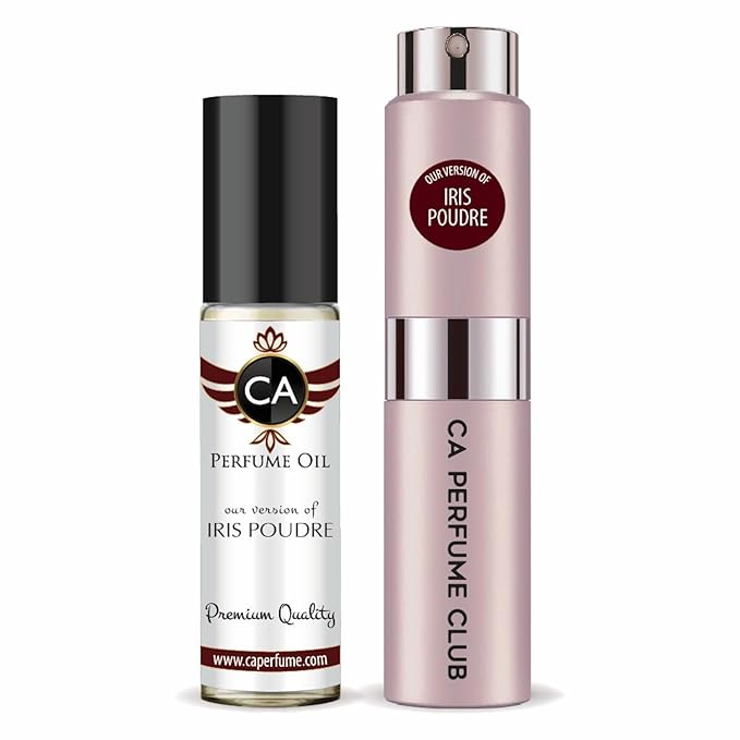 CA Perfume Duo Impression of Iris Poudre For Women Perfume Layering Set Long Lasting Travel Size EDP + Body Oil Roll-On Bottle 0.27 Fl Oz+0.33 Fl Oz