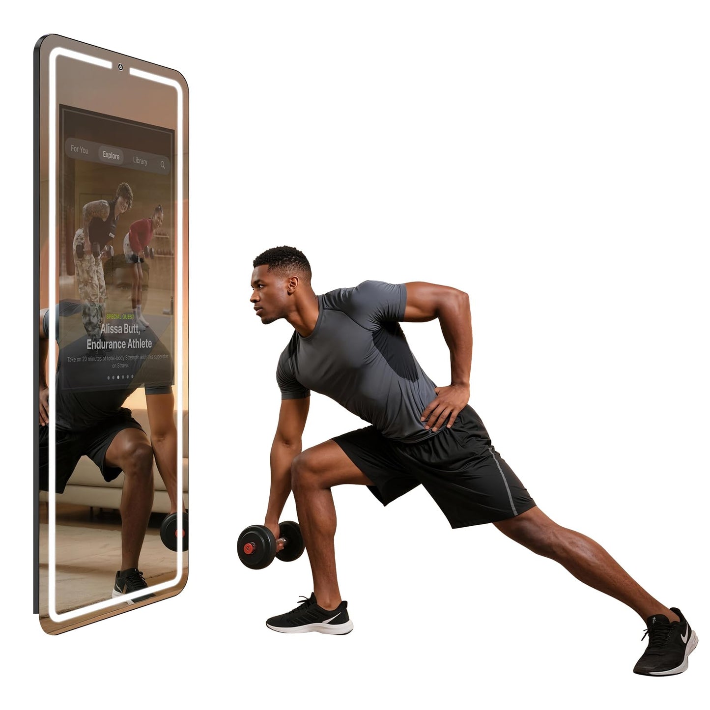 MirrorFit Pro Smart Gym Mirror for Home Gym, 32" HD Touch-Screen + 63" Reflective Surface, Andriod 12 OS Support Various APP, Fitness Machine for Home Workout, Workout Equipment/Fitness/Dance/Yoga