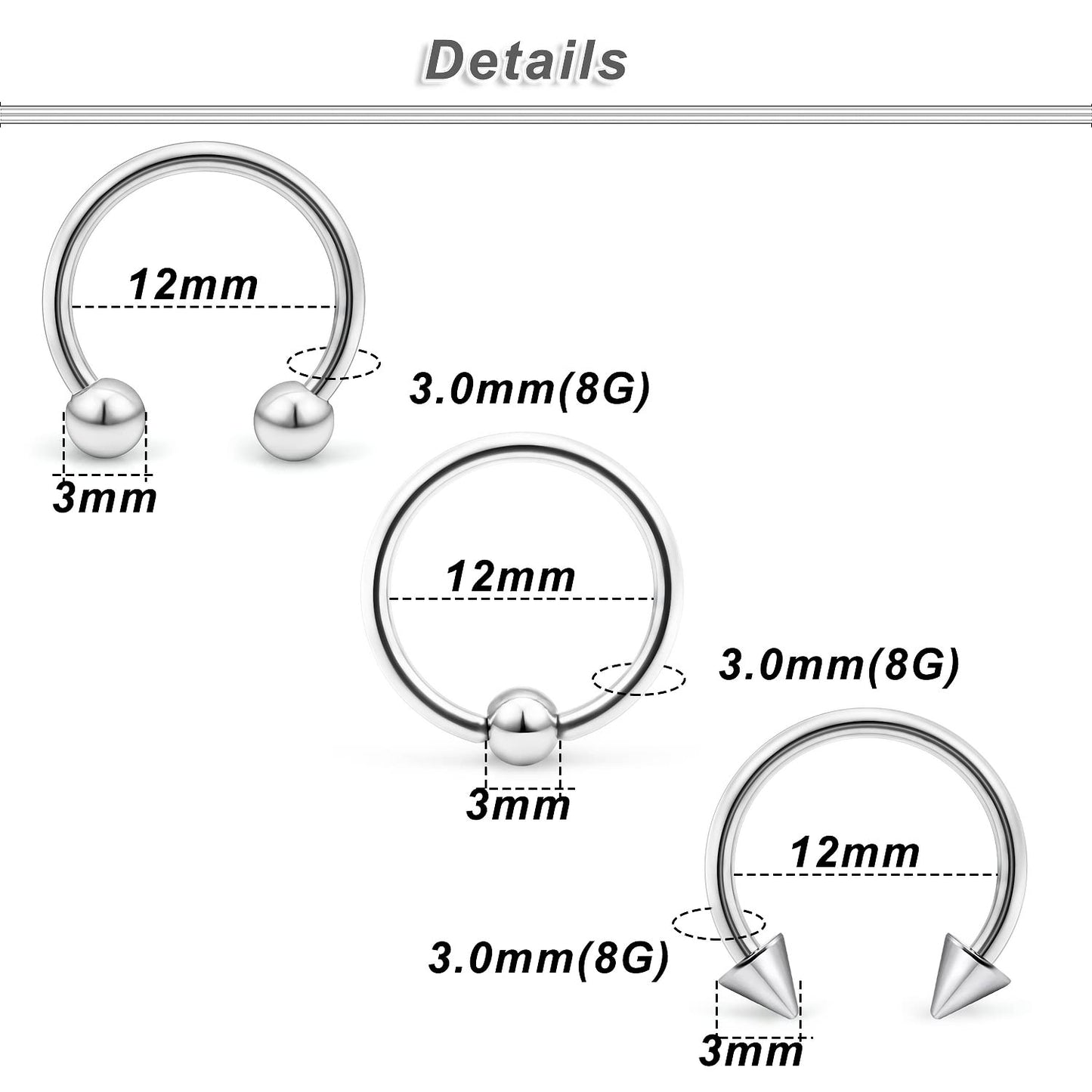 Ocptiy 8G Septum Ring Jewelry Ear Earrring Gauges Tunnel Plug stretching kit Big Large Septum Nose lip Ring Hoop Stainless Surgi