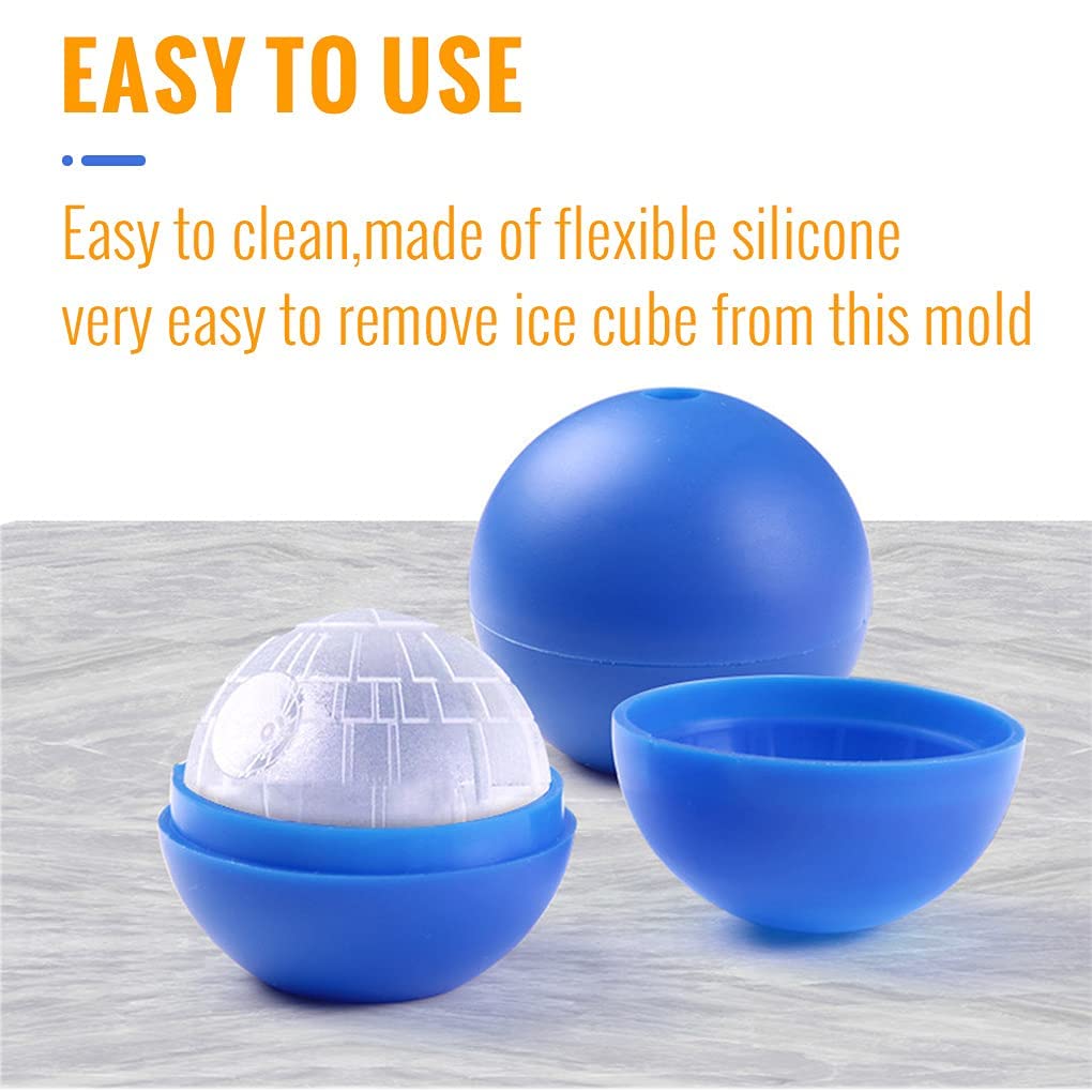 Star Wars Death Star Ice Cube Mold, Round Ice Cube Mold for Whiskey, Bourbon,Cocktails (2Packs+Millennium Falcon Bottle Opener+Coaster+Starry Bag)