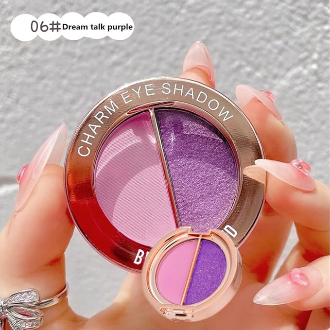 Double color eye shadow, high pigment eye makeup palette, matte shimmer metal eye shadow powder, waterproof and durable color eye makeup (06#Dream talk purple)
