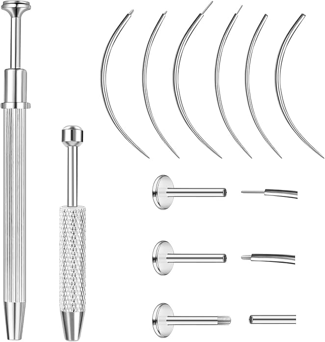 ONESING 2Pcs Piercing Ball Grabber Tool for Changing Jewelry, Stianless Steel Flat Back Earring Applicator Internally Threaded Push Pin Piercing Grabber Tool, Anti Slip 4 Claw Gem Ball Grabber Tool