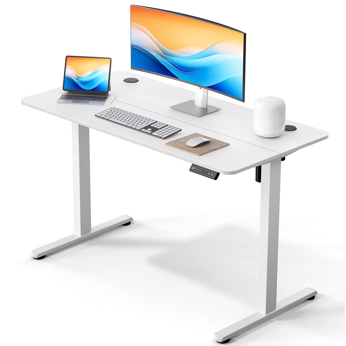 GYLADOR Electric Standing Desk 48 x 24 Inches, Height Adjustable Sit Stand Computer Desk Home Office with Memory Presets (Spliced Desktop,White)