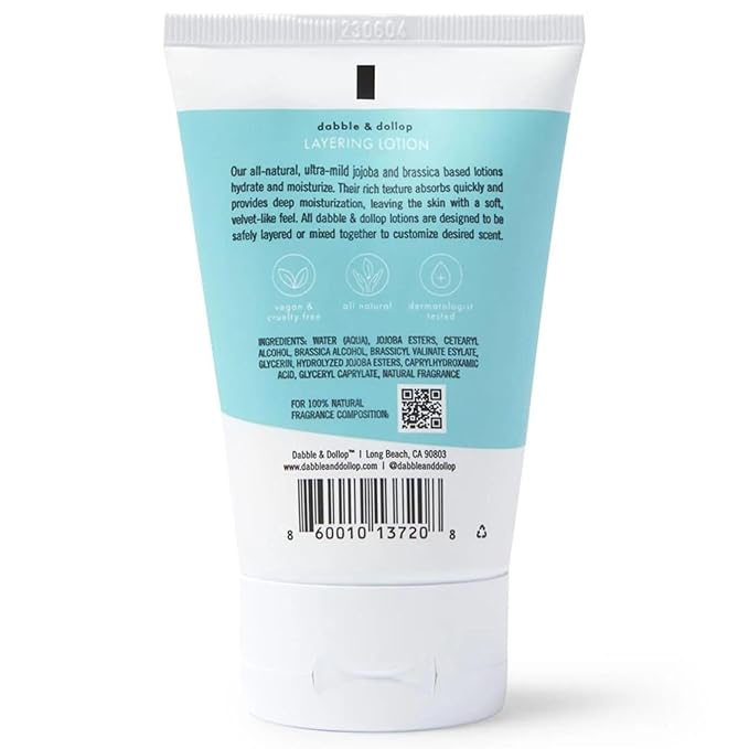 Dabble & Dollop Vanilla Lotion, Layering Lotion, Hydrating Scented Lotions for Kids, Dermatologist Tested, Vegan & Cruelty-Free (3.4oz, Pack of 2)