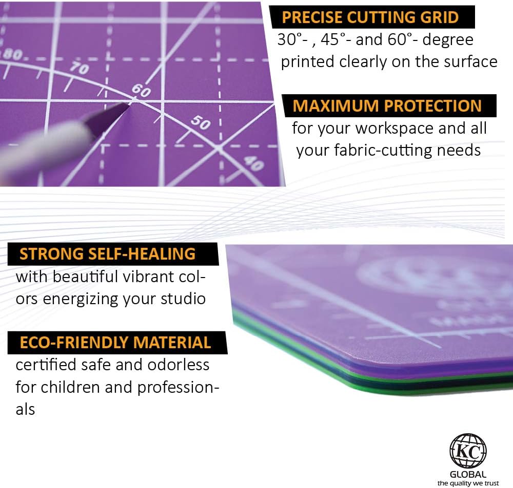KC GLOBAL A3 (19"x13") Professional Grade Self-Healing Cutting Mat (Purple) - Odor-Free, Double-Sided, Eco-Friendly, Non-Slip, Premium Desk mat for DIY, Crafting, Model Building,and Art Projects