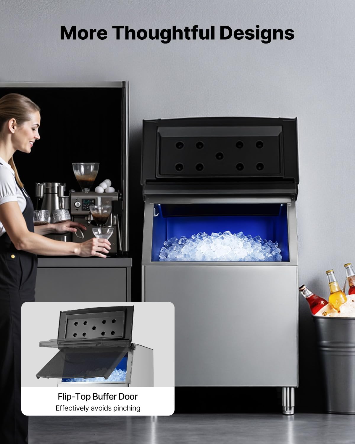 VEVOR Commercial Ice Maker Storage Bin, 500 LBS Capacity Ice-Bin, Stainless Steel Commercial Ice Storage Bin with Adjustable Anti-Slip Rubber Feet, Suitable for Restaurant Hotel and Beverage Shops