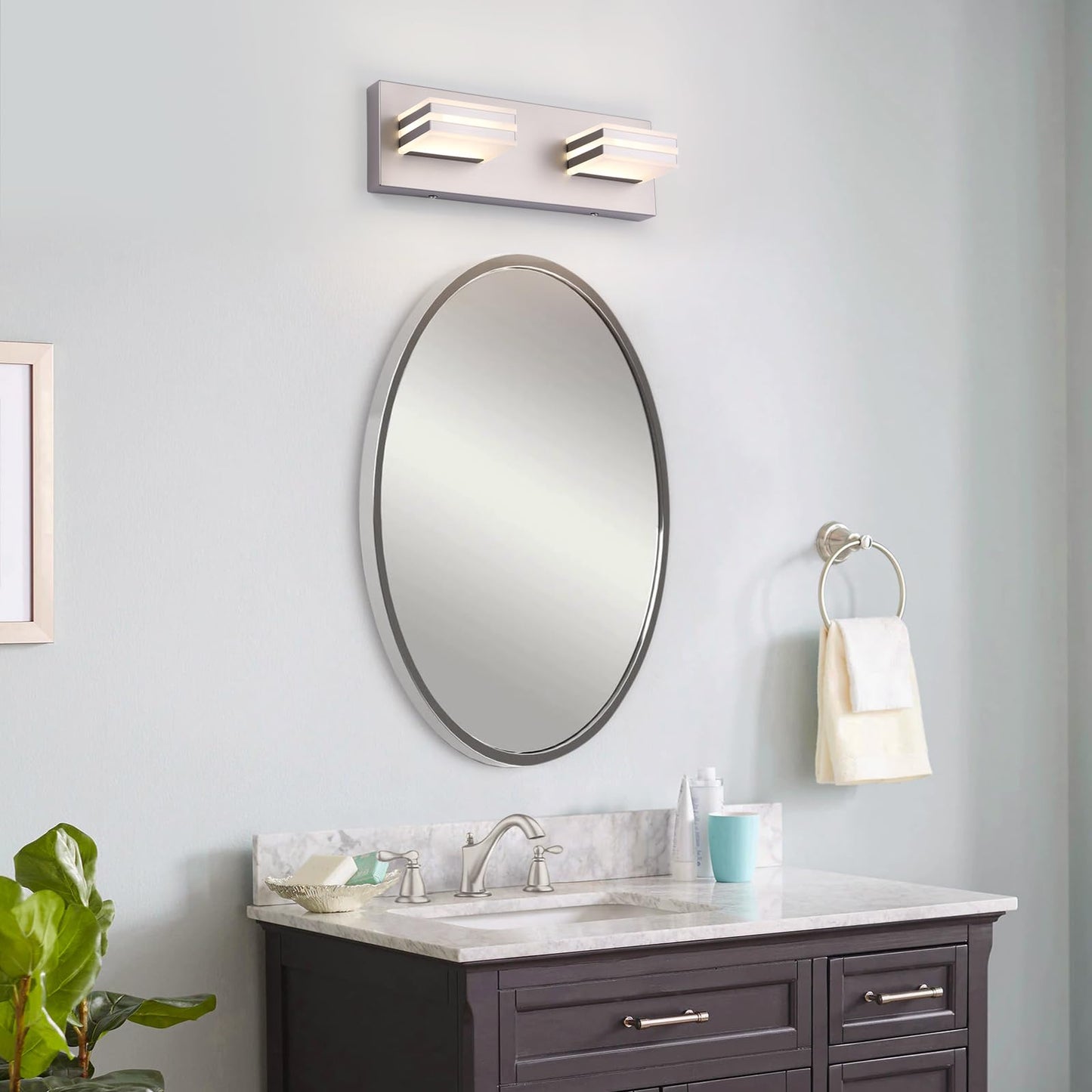 yumcrelect 2-Light, 12.6-Inch Wall Lights Brushed Nickel Vanity Lights for Bathroom Light Fixtures Adjust 3 Colors Modern Bath Lighing Fixture Over Mirror