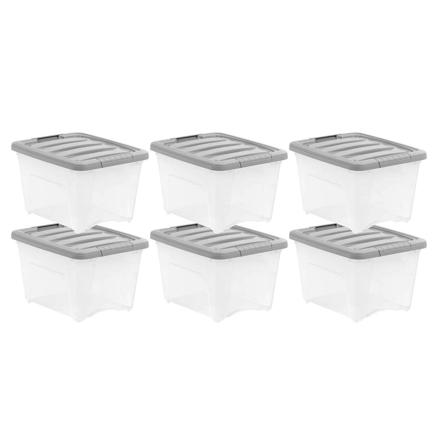 Amazon Basics Plastic Storage Containers with Secure Latching Lids, Stackable Organization Bins, Clear/Grey, 19 Quart, Set of 6
