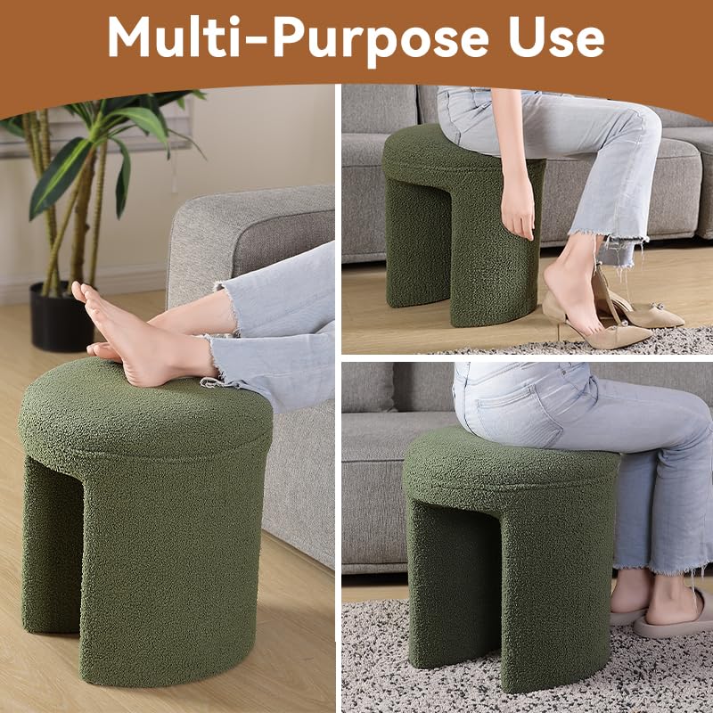 AraSyleon Round Footstool Ottoman Lambswool Dresser Stool Multi-Functional footrest Shoeshine Stool Suitable for Living Room, Bedroom, Children's Room(Green