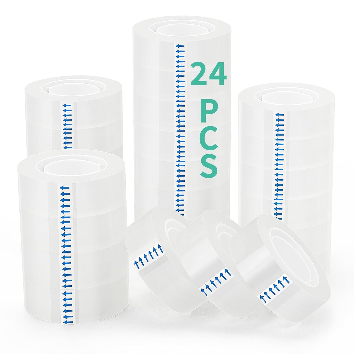 OWLKELA 24 Rolls Transparent Tape Refills, Clear Tape, All-Purpose Transparent Glossy Tape for Office, Home, School