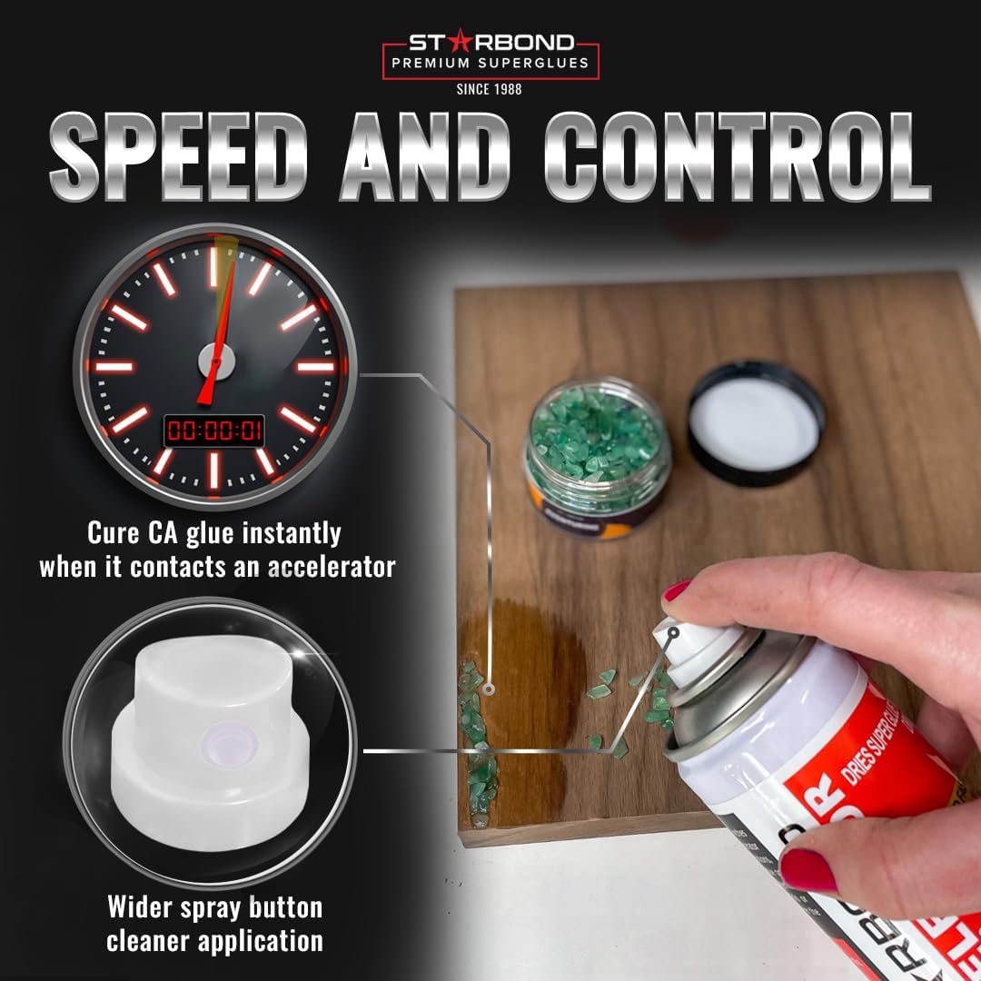 STARBOND Knot Filler System – 2 oz Black and 2 oz Brown Medium-Thick CA Glue with 6 oz Accelerator Spray – Instant Crack & Void Repair for Woodworking, Woodturning, Sandable Finish