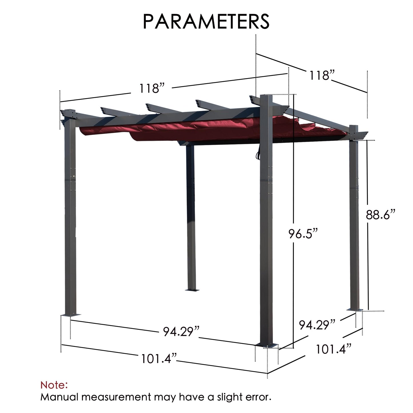 Kozyard Morgan Outdoor Retractable Pergola with Sun Shade Canopy Patio Aluminum Pergola Shelter for Backyard Deck Garden Modern Metal Grill Gazebo (10' x 10', Burgundy)