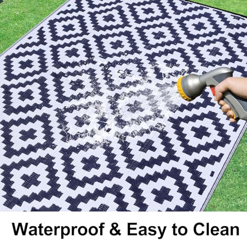 Smiry Waterproof Outdoor Rug 4x6 ft, Reversible Plastic Straw Patio Camping Rugs, Outdoor Indoor RV Mat Carpet for Patio, ...
