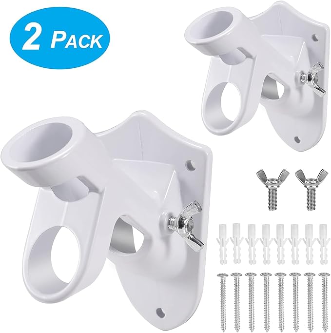 Flag Pole Holder Brackets, BONWIN 1" Flag Pole Mounting Bracket with Hardwares for House Wall Mount, 1" Inner Diameter, Two Positions & Aluminium Alloy, Rust Free Coated (White - 2 Pack)