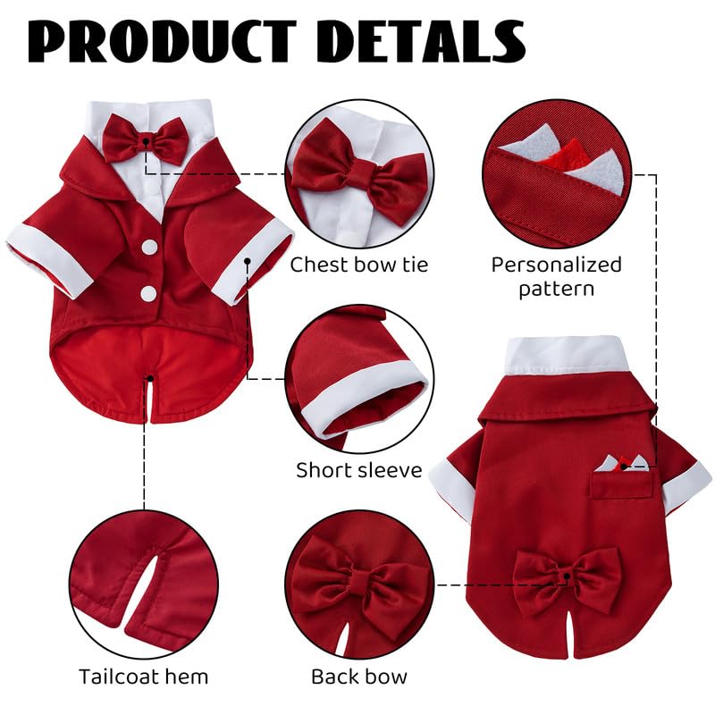 Norbi Dog Tuxedo Suit for Medium Dogs Bow Tie Wedding Outfit Prince Formal Party Tuxedo Pet Costume Red S