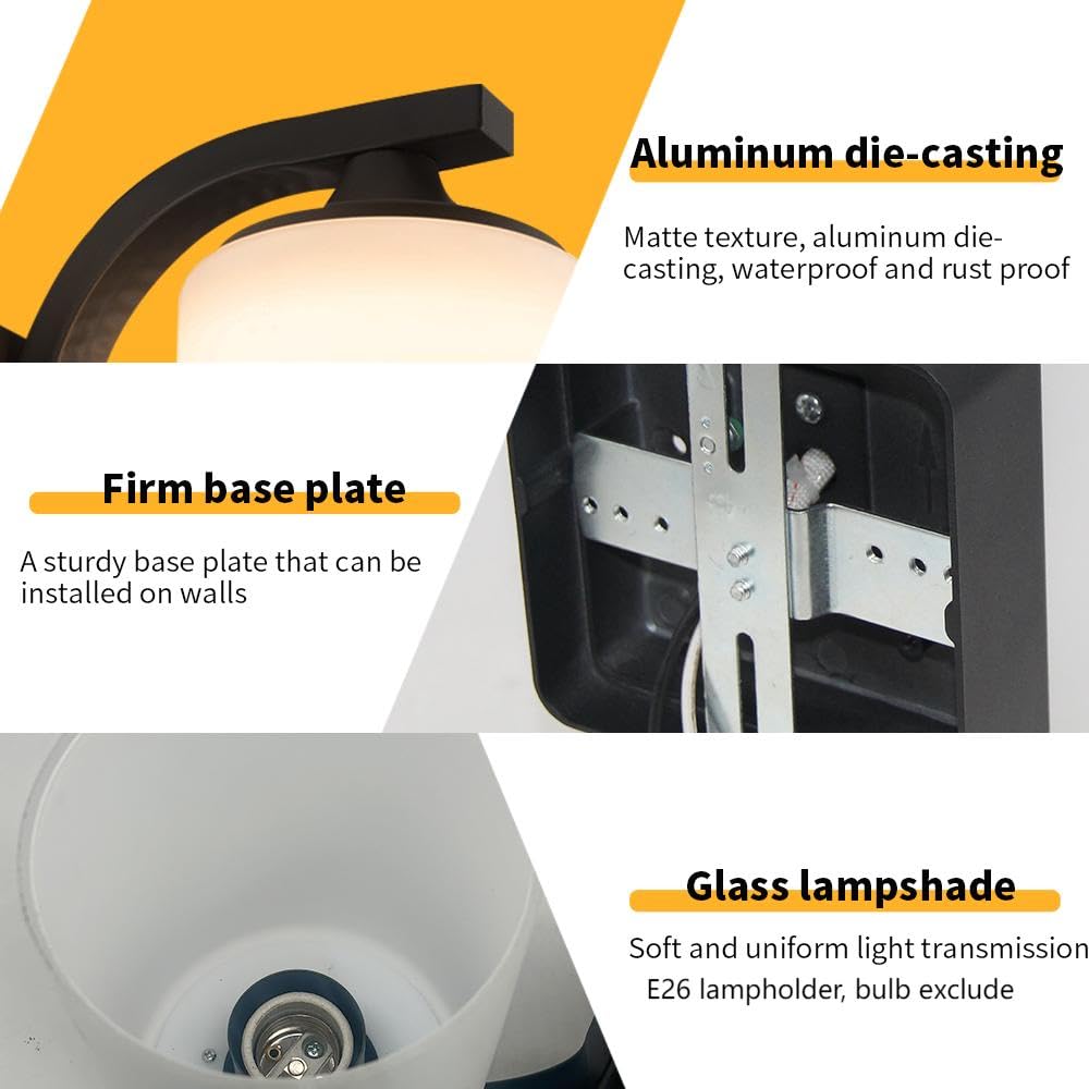 Dandray Outdoor Wall Mounted Lighting with Milk Glass Modern Exterior Aluminium Light Fixture Waterproof Matt Black Outside Lamp for Balcony Garage, Doorway House Porch Garage