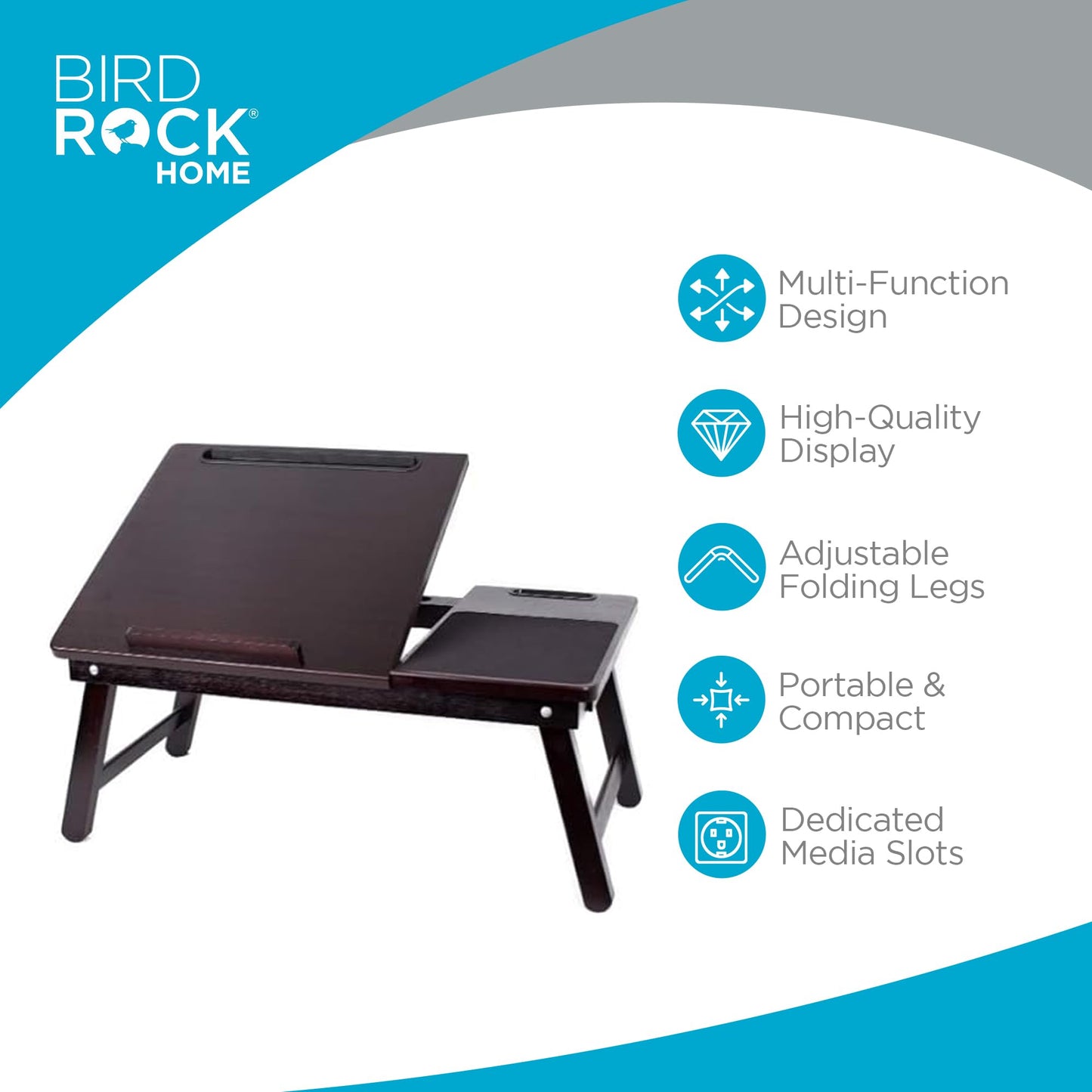 Sofia + Sam Laptop Bed Tray w/Storage Drawer| Adjustable Folding Legs & Mouse Pad | Portable Computer Desk - Laptops Up to 15" - Tablet Up to 9.6" | WFH, Wooden Study Table - Couch & Bed | Espresso