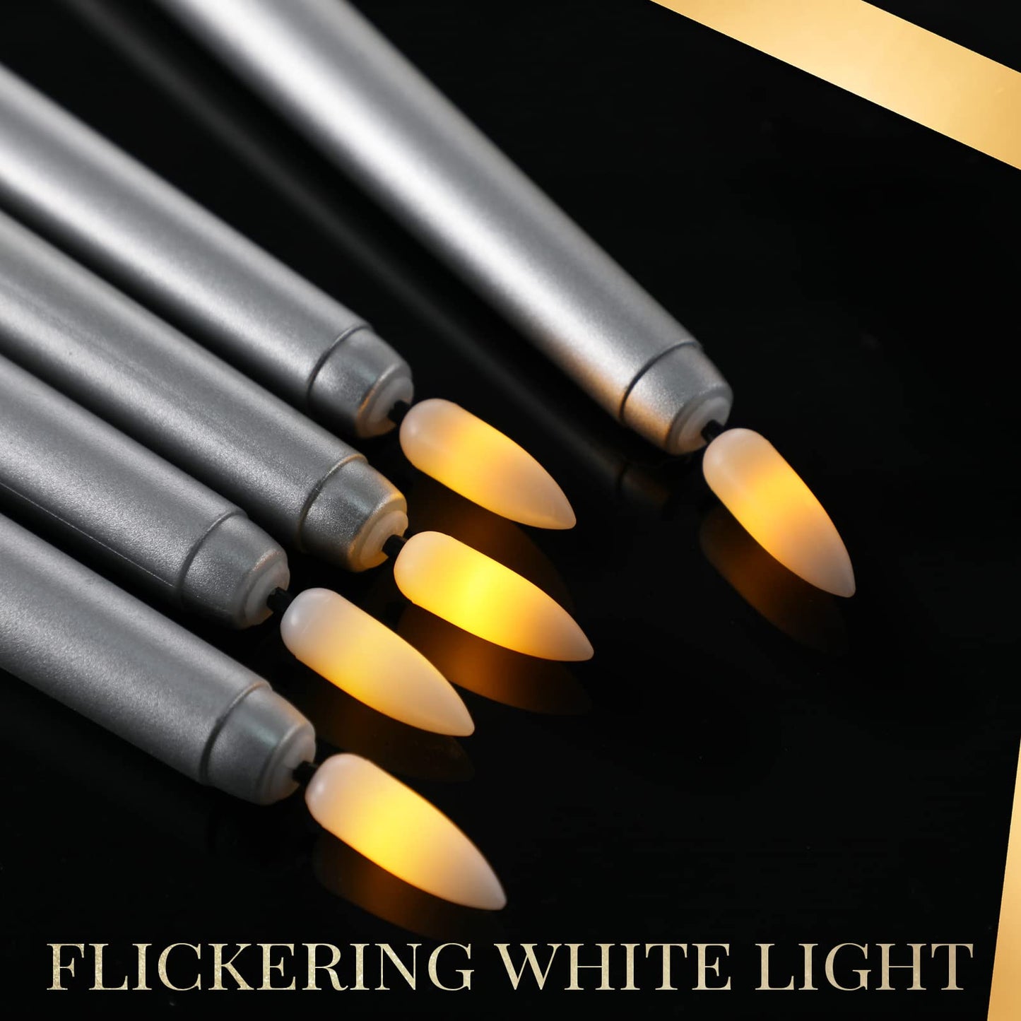 Macarrie 24 Packs Flameless Taper Candles Battery Operated Fake 11 Inch Long Candlelight LED Flameless Candlesticks Flickering Tapered for Christmas Church Prayer New Year Wedding(Silver)