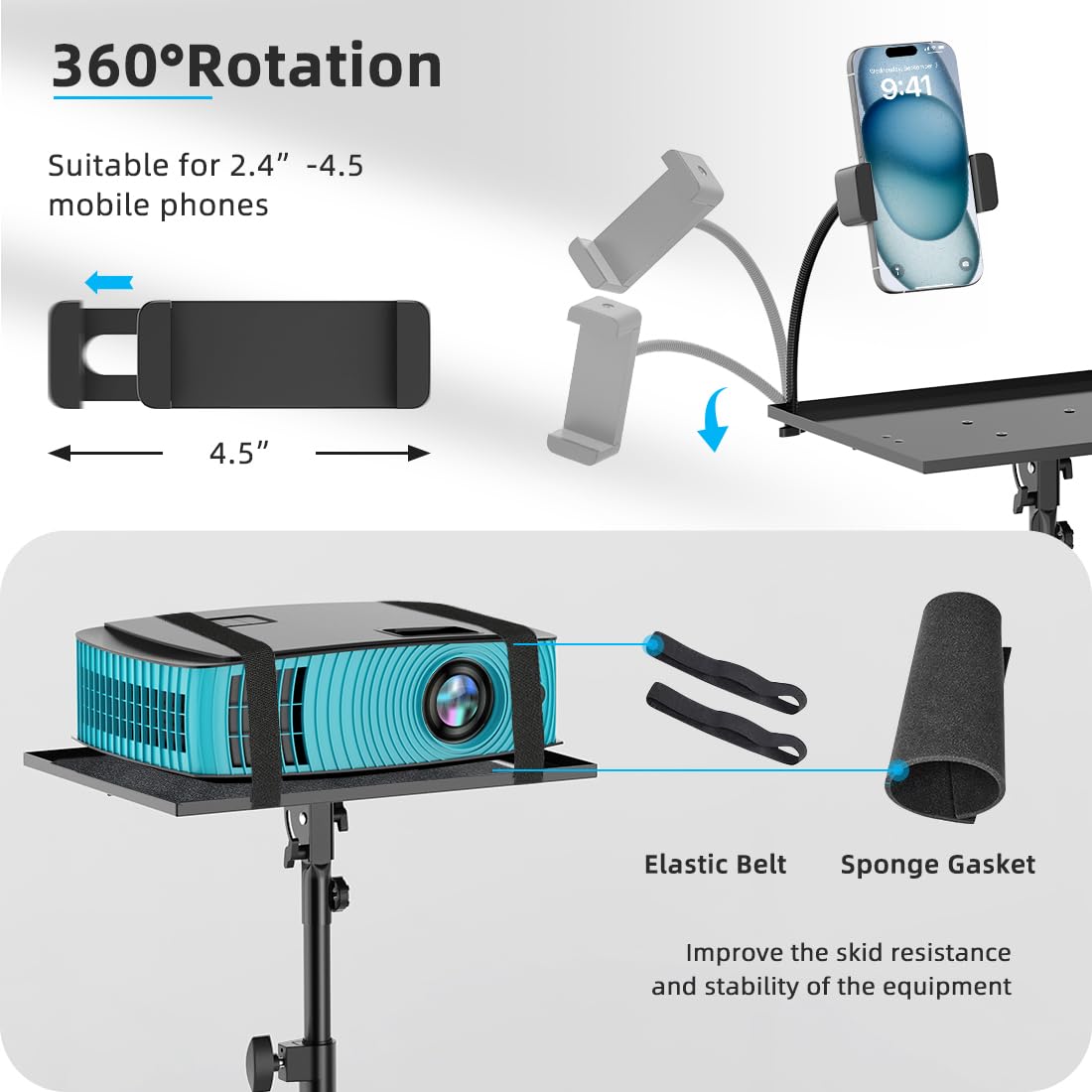 Gzgdljq Projector Stand With Wheels, Laptop Tripod From 29 To 69 With Mouse Tray, Adjustable Height Dj Racks Stands With Goosene