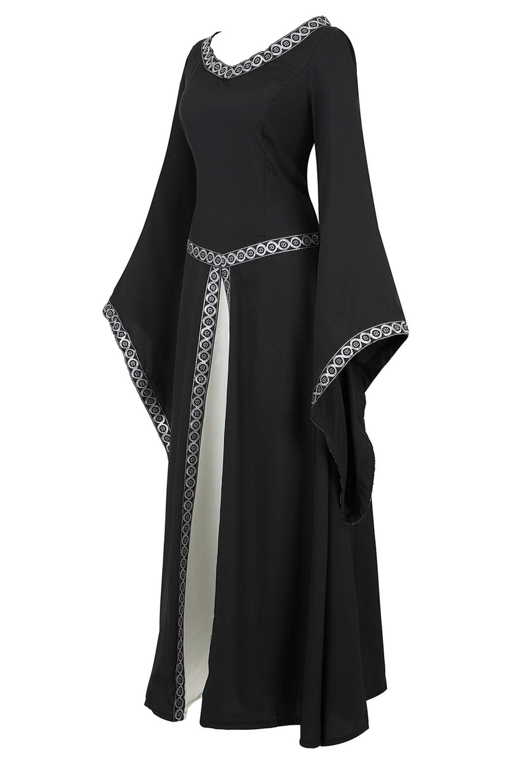 Kranchungel Medieval Dress for Women Renaissance Costume Dress Irish Over Long Dresses Cosplay Retro Gown Black X-Small