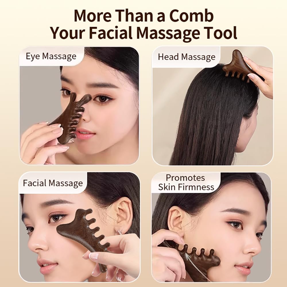 TAIHI Wooden Scalp Massager with Gift Box Wooden Comb Handmade Green Sandalwood Scalp Comb for Gua Sha Head Neck Face Care