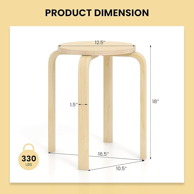 Giantex Bentwood Stackable Stools Set of 4, 18" Round Stacking Backless Nesting Stools, School Chairs, Flexible Seating for Classroom Elementary, Students, Adults, Kitchen, Dining Room (Natural)